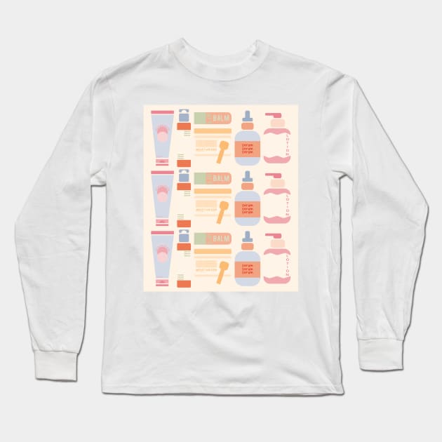 Skincare Essentials Pattern (Cream Version) Long Sleeve T-Shirt by aaalou